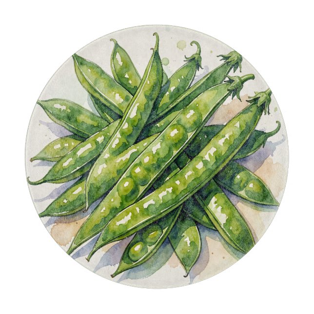Watercolor Pea Pods Cutting Board (Front)