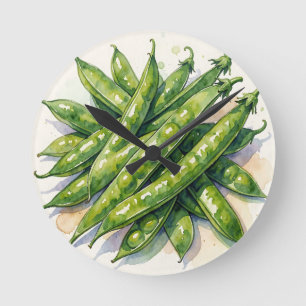 Watercolor Pea Pods Round Clock