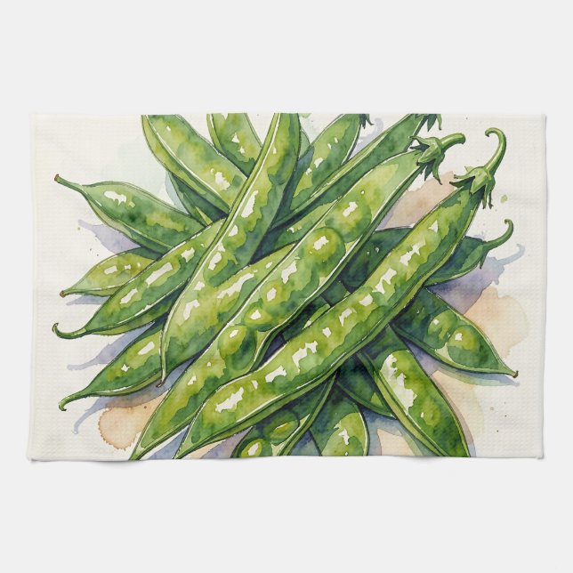 Watercolor Pea Pods Tea Towel (Horizontal)