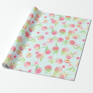 Watercolor peach and flower wrapping paper