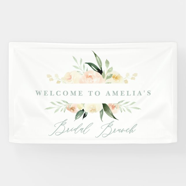 Watercolor peach and green floral bridal brunch banner (Horizontal)