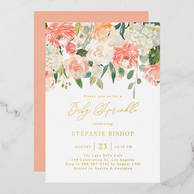 Watercolor Peach and Ivory Flowers Baby Sprinkle (Front/Back)