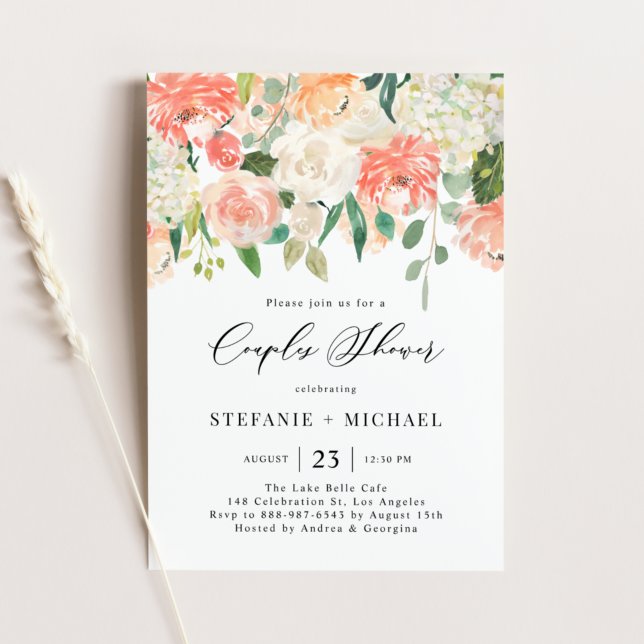 Watercolor Peach and Ivory Flowers Couples Shower Invitation (Creator Uploaded)