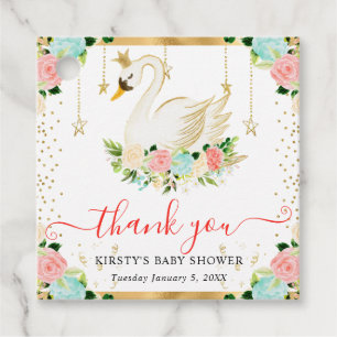 Watercolor Peach and Mint Flowers Swan Baby Shower Favour Tags