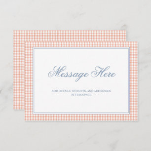 Watercolor Peach and White Gingham Wedding Enclosure Card