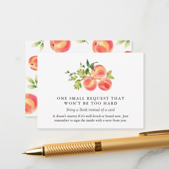 Watercolor Peach Baby Shower Book Request Card (Front/Back In Situ)