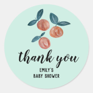 Watercolor peach baby shower favours classic round sticker