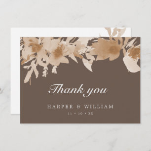 Watercolor peach beige brown floral thank you note invitation