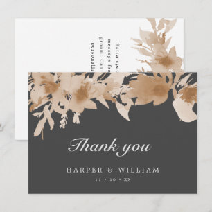 Watercolor peach beige grey floral thank you note invitation