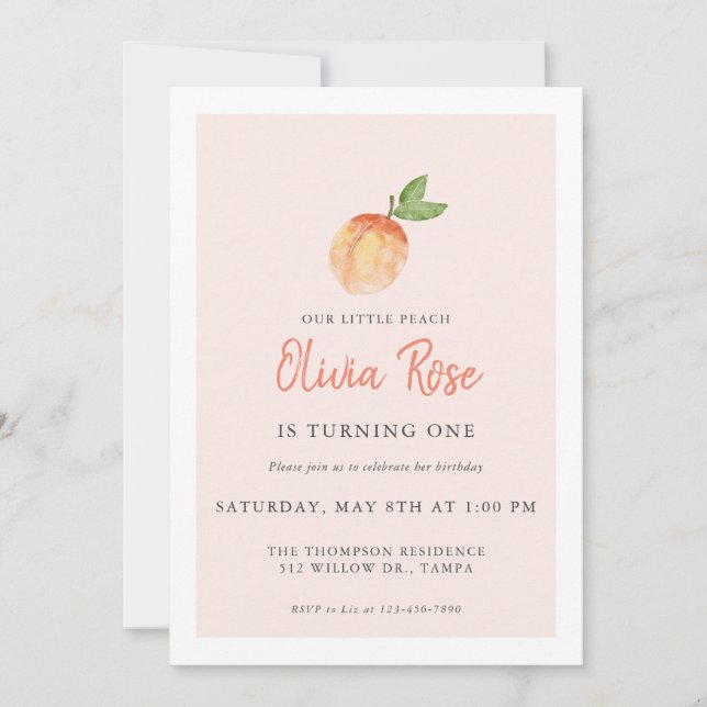 Watercolor Peach Birthday Invitation (Front)
