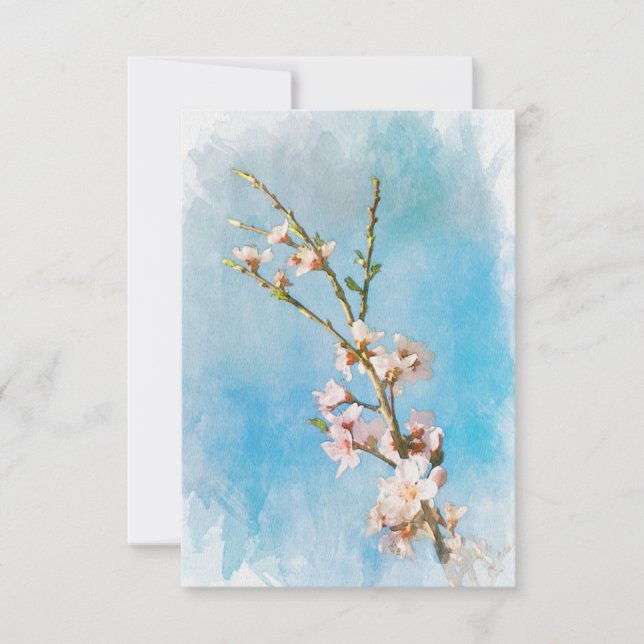 Watercolor Peach Blossom Note Card  (Front)