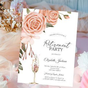 Watercolor Peach Blush Flower Champagne Retirement Invitation