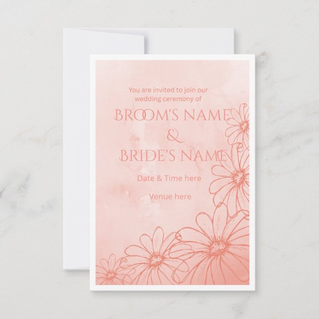 Watercolor Peach Daisy Wedding Invitation (Front)