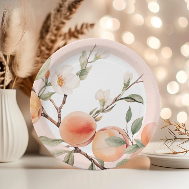Watercolor peach elegant birthday party paper plate (Creator Uploaded)