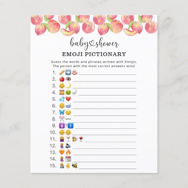 Watercolor peach Emoji picture game baby shower (Front)