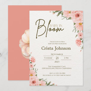 Watercolor Peach Floral Baby Shower Invitation