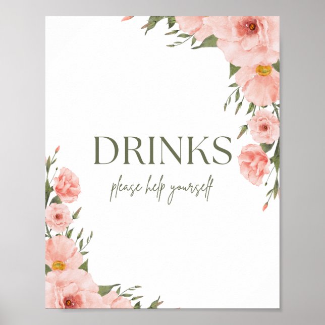 Watercolor Peach Floral Beverage Poster (Front)