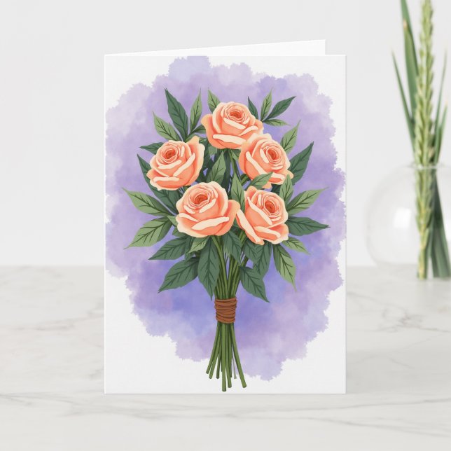 Watercolor Peach Floral Card (Front)