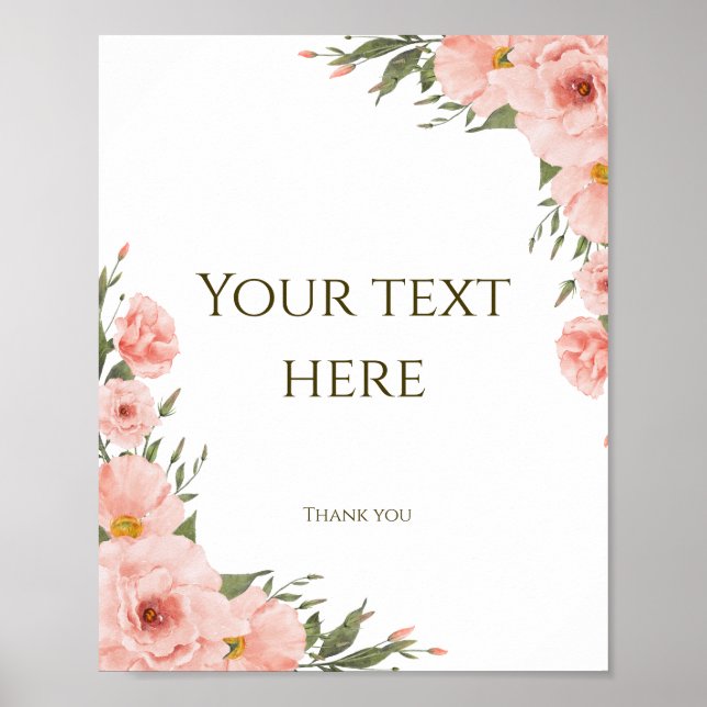 Watercolor Peach Floral Customisable Poster (Front)
