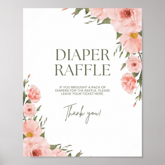Watercolor Peach Floral Diaper Raffle Poster (Front)