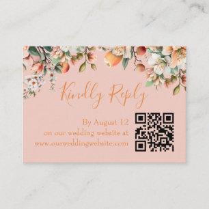 Watercolor Peach Floral QR Code RSVP Enclosure Card