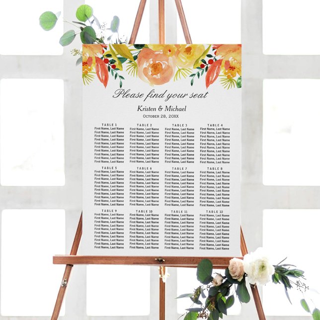Watercolor Peach Floral Wedding Seating Chart (Creator Uploaded)