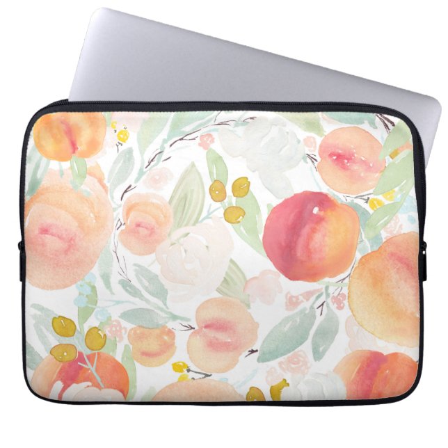 Watercolor Peach Florals Pattern Laptop SLeeve (Front)