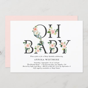 Watercolor Peach Flowers Oh Baby! Baby Sprinkle Invitation