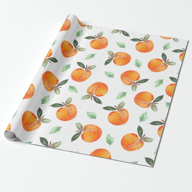 Watercolor Peach Fruit  Wrapping Paper (Unrolled)