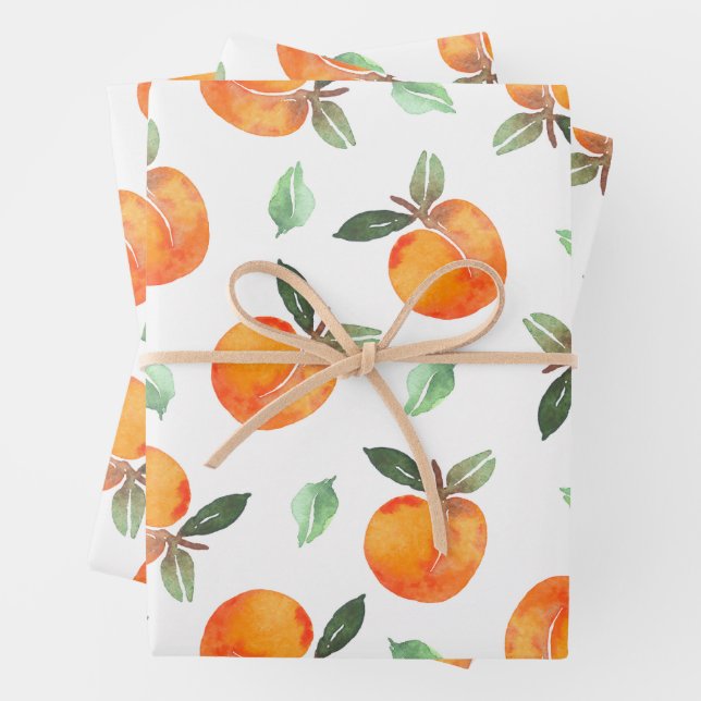 Watercolor Peach Fruit  Wrapping Paper Sheet (In situ)