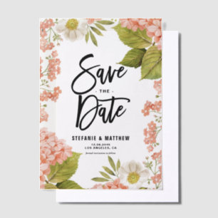 Watercolor Peach Hydrangea Floral Save The Date Vellum Invitations