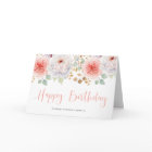 Watercolor Peach Peonies and Gold Leaves Birthday