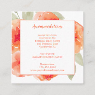 Watercolor Peach Peonies Wedding Accommodation Enclosure Card