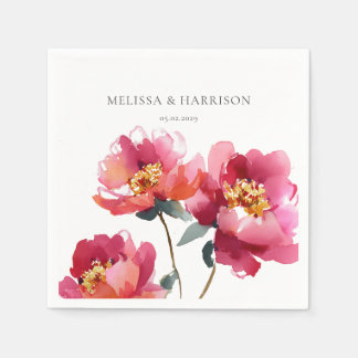 Watercolor Peach Peony Napkin