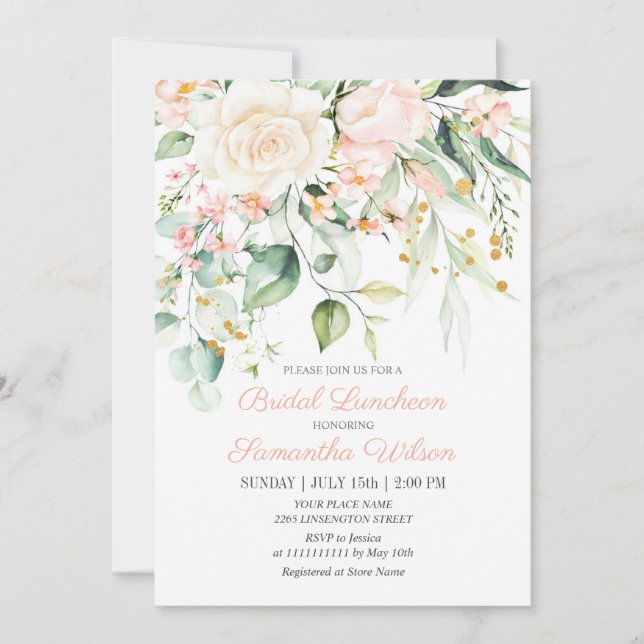 Watercolor Peach Pink Blush Flower Bridal Shower I Invitation (Front)