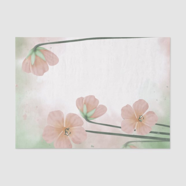 Watercolor Peach Pink Flower Floral Decoupage Tissue Paper (Front)