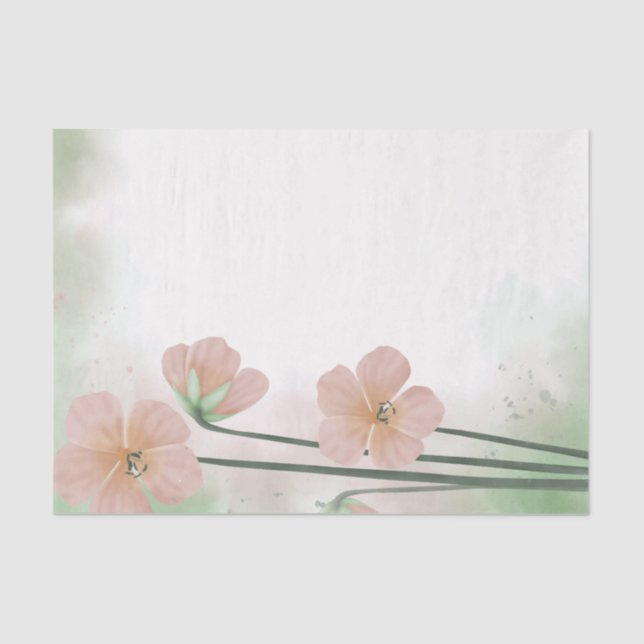 Watercolor Peach Pink Flower Floral Decoupage Tissue Paper (Front)
