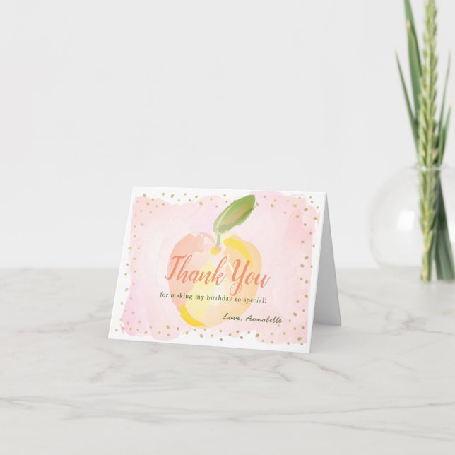 Watercolor Peach Pink Girl Birthday Thank You Card (Front)