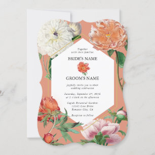 Watercolor Peach Pink Peonies Flowers Wedding Invitation