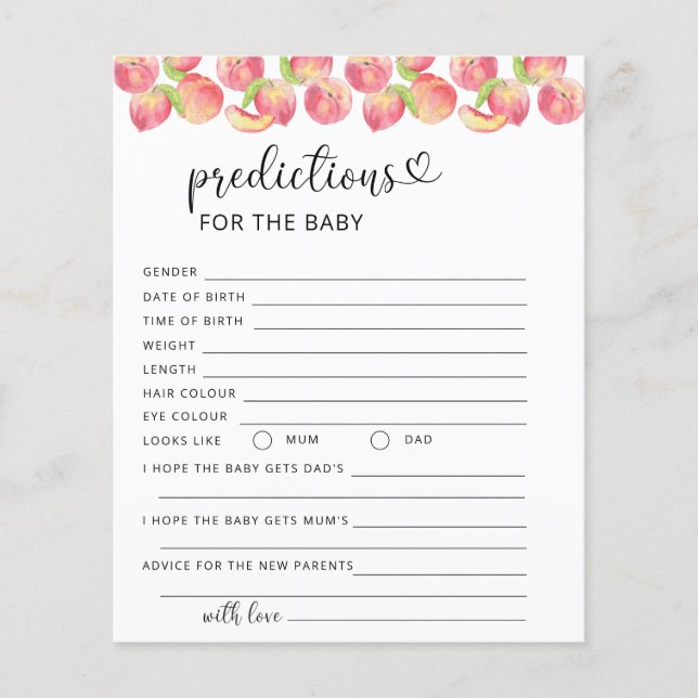 Watercolor peach predictions for baby (Front)