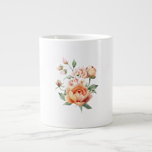 Watercolor Peach Rose Floral Specialty Mug (Front)
