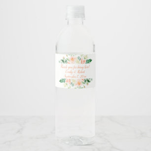 Watercolor Peach Roses and Greenery Wine Bottle Water Bottle Label