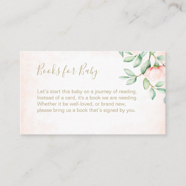 Watercolor Peach Roses Baby Shower Book Request Enclosure Card (Front)