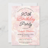 Watercolor Peach Roses Background 90th Birthday