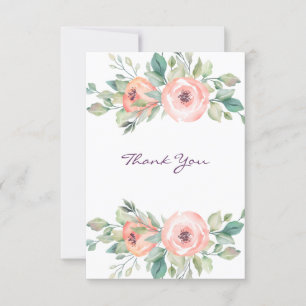 Watercolor Peach Roses Floral Thank You Card