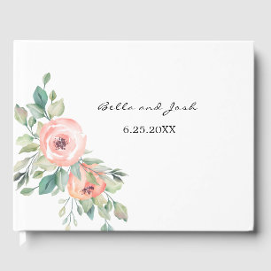 Watercolor Peach Roses Floral Wedding Guest Book