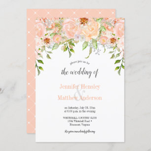 Watercolor Peach Roses Floral Wedding Invitation