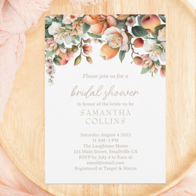 Watercolor Peach Sage Green Floral Bridal Shower Invitation (Creator Uploaded)