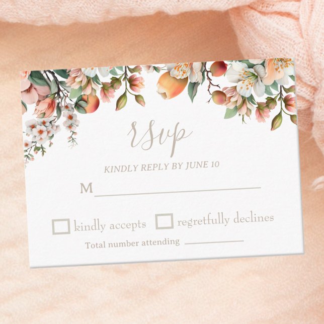 Watercolor Peach Sage Green Floral RSVP Enclosure Card (Creator Uploaded)