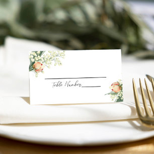 Watercolor Peach Wedding Floral Place Card